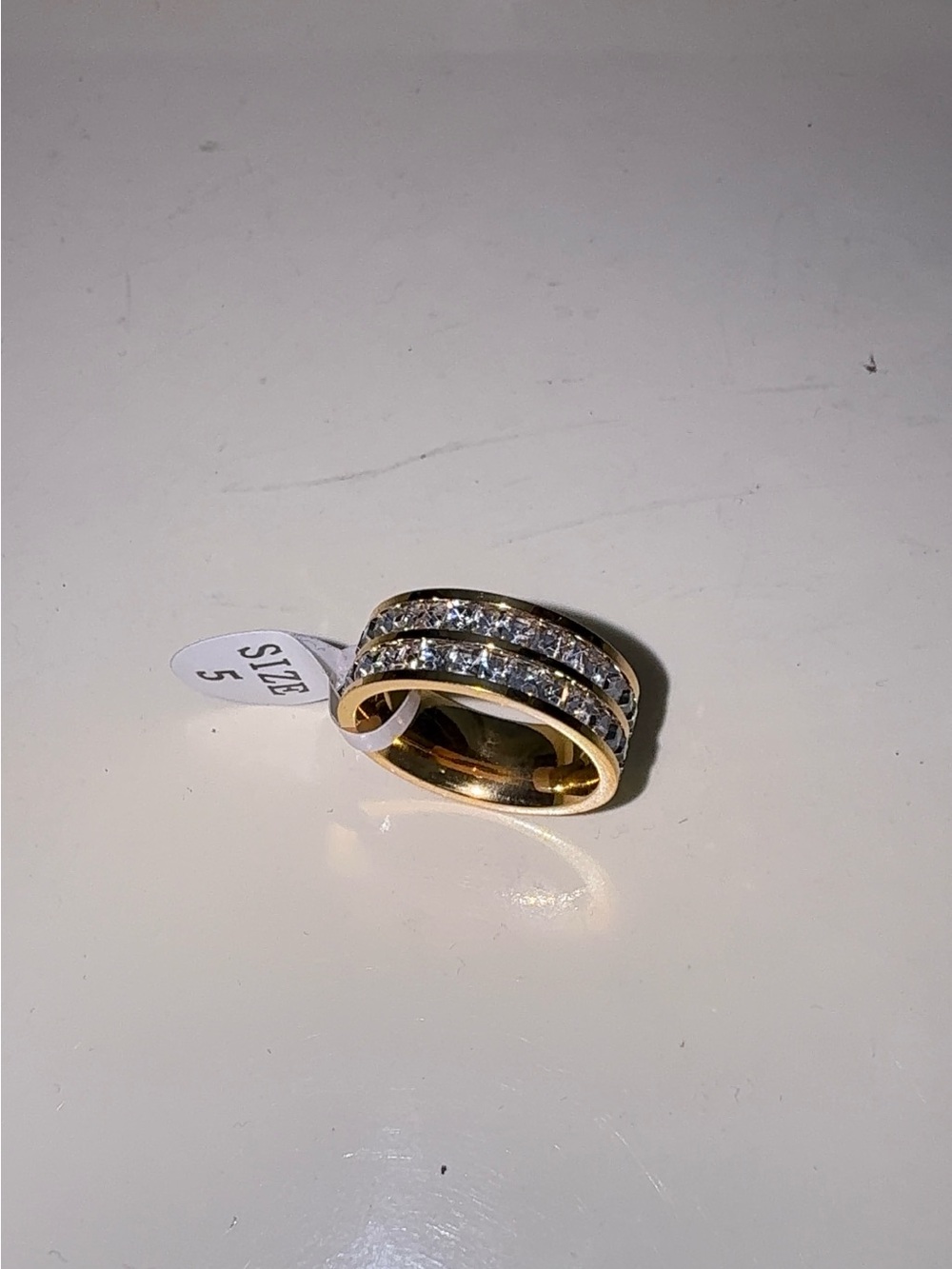 18K Gold Plated Cubic Zirconia Eternity Band Ring, Size 5